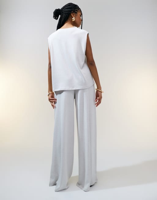 ASOS DESIGN – Stenfärgade byxor med stickad textur och vida ben, del av set, 4 av 5