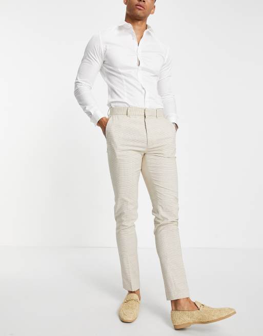 ASOS DESIGN – Stenfärgade glencheckrutiga kostymbyxor i extra smal passform