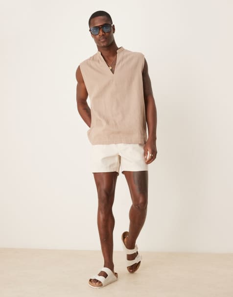 ASOS DESIGN– Stenfärgade, kortare shorts i linnemix med smal passform - view 1