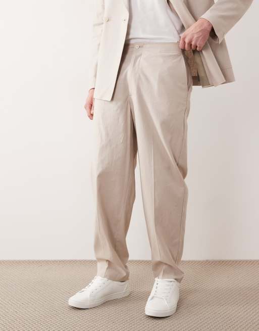 ASOS DESIGN – Stenfärgade oversize avsmalnande kostymbyxor med linne, 2 av 5