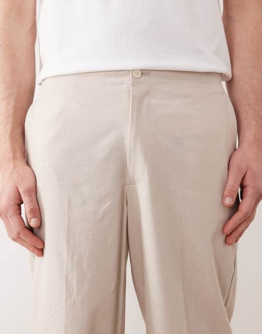 ASOS DESIGN – Stenfärgade oversize avsmalnande kostymbyxor med linne, 4 av 5