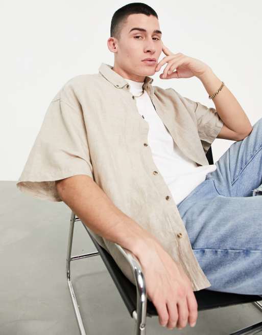 ASOS DESIGN – Stenfärgade oversize skjorta i linne med boxig passform