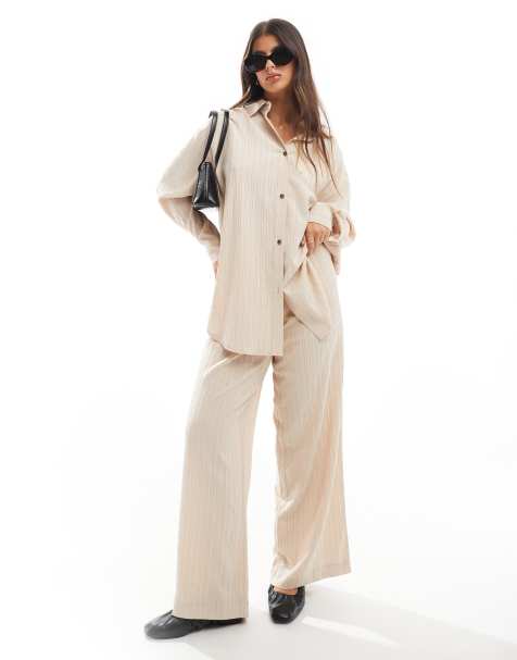 ASOS DESIGN – Stenfärgade, strukturerade byxor med vida ben och elastisk midja, del av set - view 1