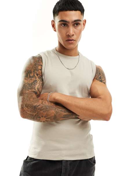 ASOS DESIGN – Stenfärgat linne i muscle fit med paneldetaljer - view 1
