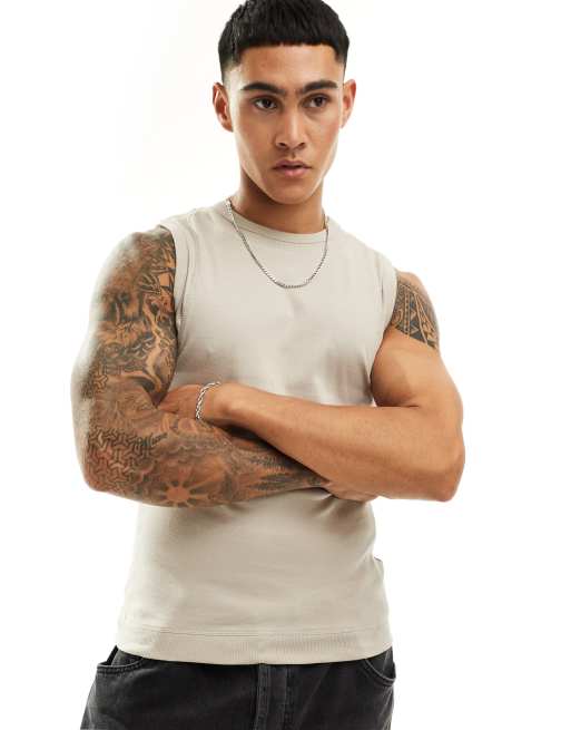 ASOS DESIGN – Stenfärgat linne i muscle fit med paneldetaljer