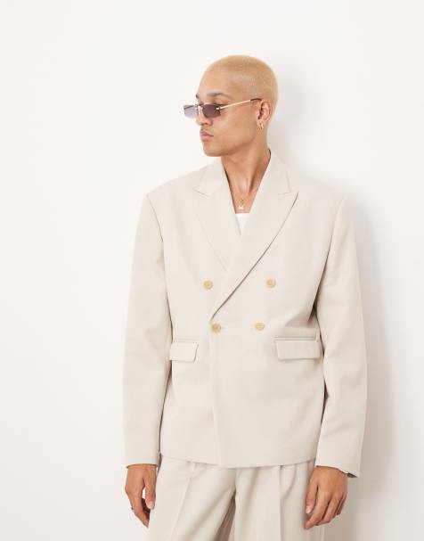 ASOS DESIGN - Stenhvid dobbeltradet habitjakke i firkantet pasform - view 1