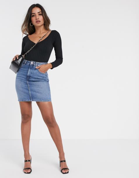ASOS DESIGN – Stentvättad blå jeanskjol med hög midja - view 1