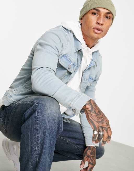 ASOS DESIGN – Stentvättad jeansjacka i cowboystil med extra smal passform