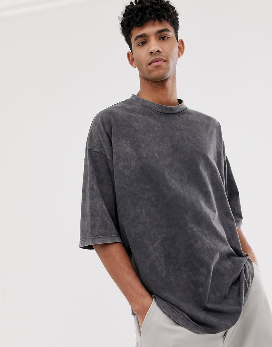 ASOS DESIGN – Stentvättad t-shirt i oversize-modell med halvlång ärm-Grå