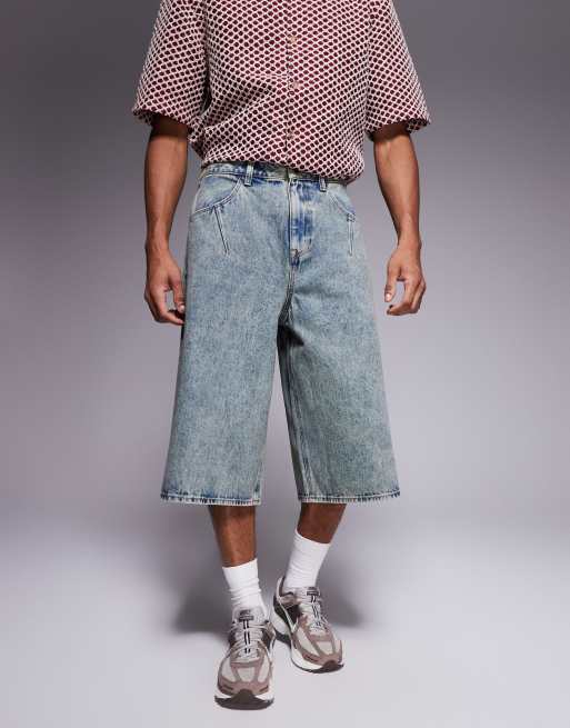 ASOS DESIGN – Stentvättade jeansjorts i längre modell med veckad detalj, 3 av 5
