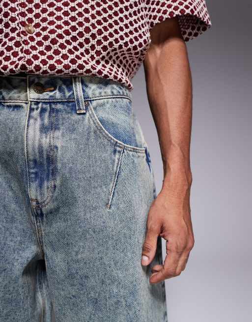ASOS DESIGN – Stentvättade jeansjorts i längre modell med veckad detalj, 4 av 5