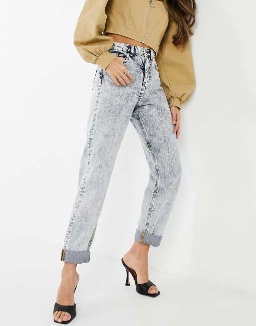 ASOS DESIGN – Stentvättade mom jeans i slouchy med hög midja