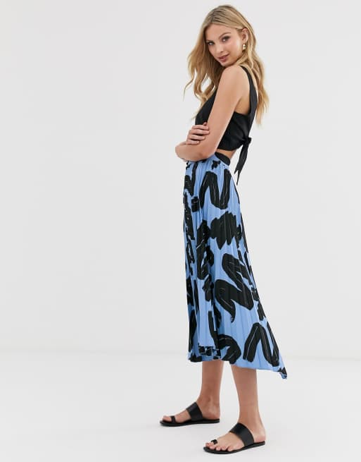 Monki Pleated Midi Skirt In Camo Print