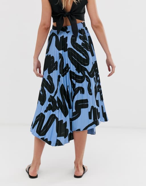 Asos design pleated midi skirt in mono abstract print store