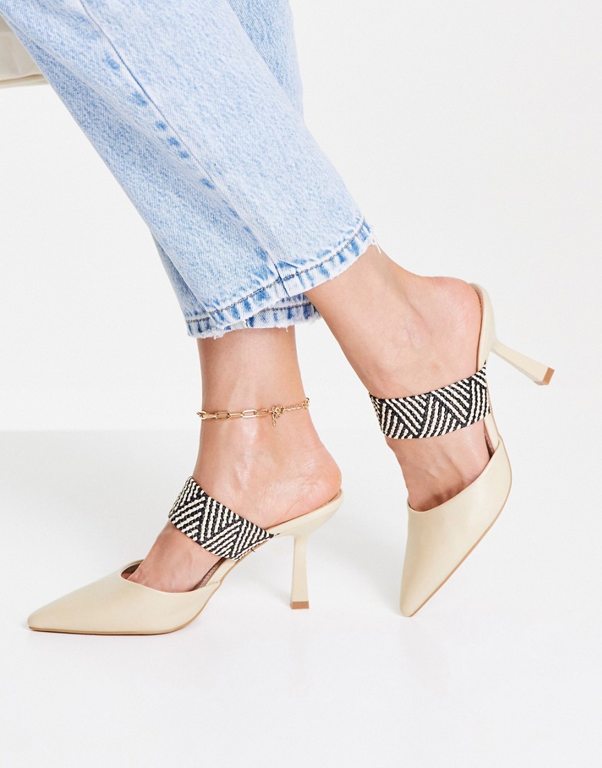 ASOS DESIGN Steph mid heeled mules in beige-Neutral