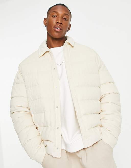 ASOS DESIGN – Steppjacke aus Cord in Stein