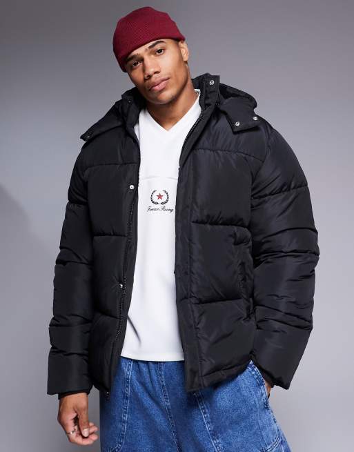 ASOS DESIGN Steppjacke in Schwarz mit abnehmbarer Kapuze