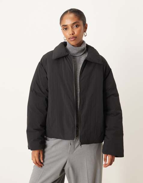 ASOS DESIGN – Steppjacke in Schwarz mit Kragen - view 1