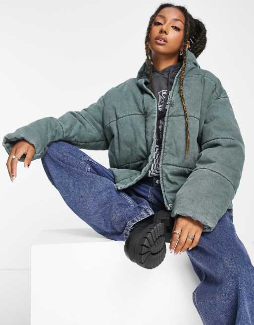 ASOS DESIGN – Steppjacke in verwaschenem Khaki