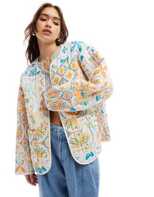 ASOS DESIGN - Steppjacke mit Halstuch-Muster-Bunt