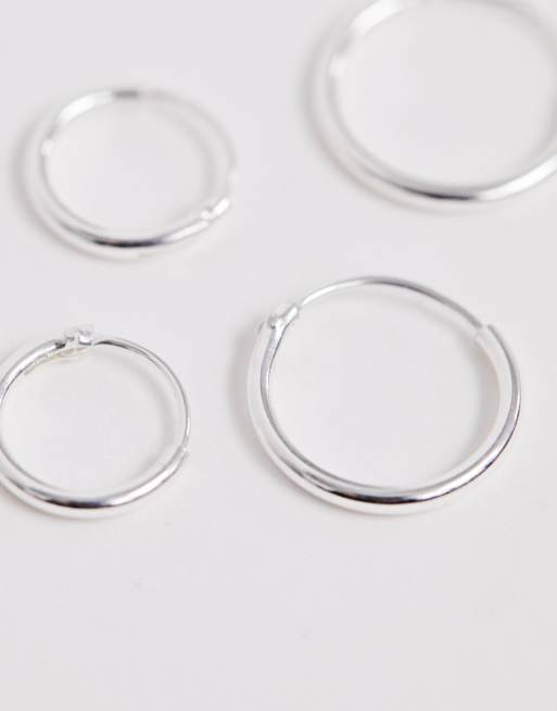 ASOS DESIGN sterling silver 12mm and 9mm hoop earring set in silver, 4 of 4