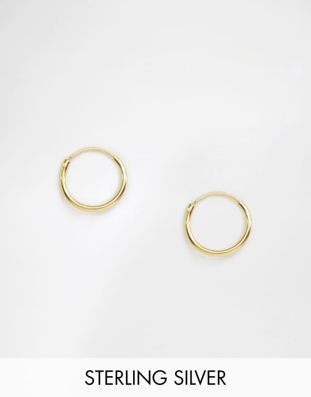 ASOS DESIGN sterling silver 12mm hoop earrings with 14k gold plating