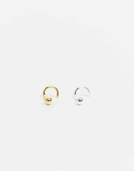 ASOS DESIGN sterling silver 2mm nose stud pack in silver and 14k gold plate