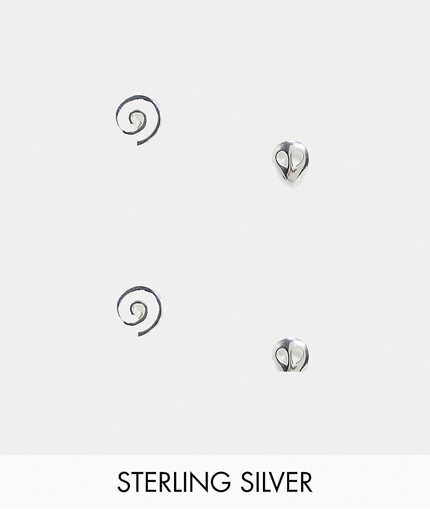 ASOS DESIGN sterling silver 8mm stud earring pack with swirl and alien design
