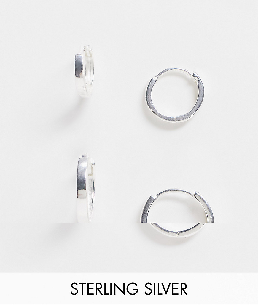 ASOS DESIGN sterling silver 9mm and 12mm chunky hoop earring pack in silver