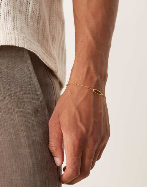 ASOS DESIGN Sterling silver ball chain hexagon pendant bracelet in gold - view 1