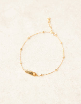 Asos Design Sterling Silver Ball Chain Hexagon Pendant Bracelet In Gold