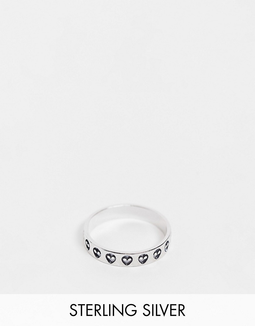 ASOS DESIGN sterling silver band ring with alien design in silver