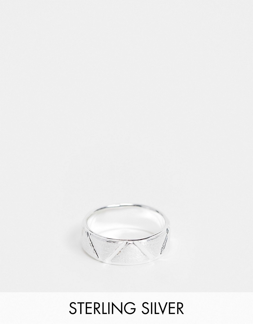 ASOS DESIGN sterling silver band ring with brushed and shiny design in silver