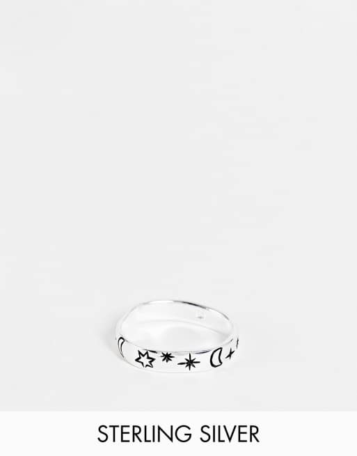 ASOS DESIGN sterling silver band ring with celestial design in silver