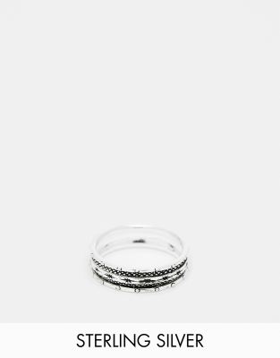 ASOS DESIGN sterling silver band ring with celestial star design in burnished silver - ASOS Price Checker