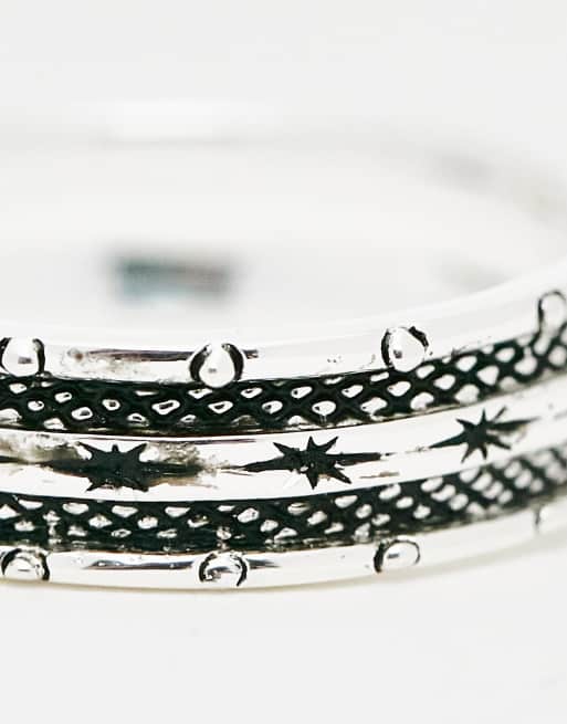 ASOS DESIGN sterling silver band ring with celestial star design in burnished silver, 2 of 4