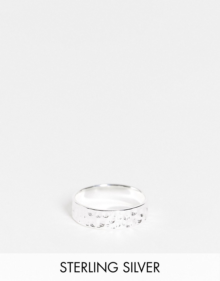 ASOS DESIGN sterling silver band ring with hammered texture in silver