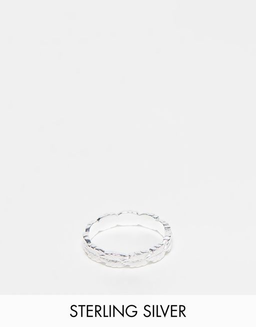 ASOS DESIGN sterling silver band ring with leaf design
