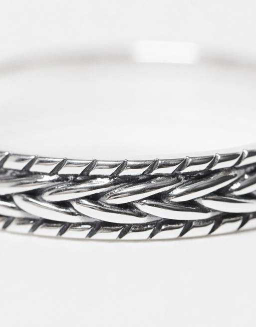 ASOS DESIGN sterling silver band ring with plait design in burnished silver, 3 of 4