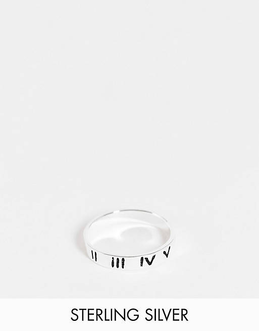ASOS DESIGN sterling silver band ring with roman numerals design