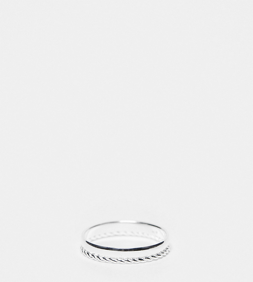 ASOS DESIGN sterling silver band ring with rope detail in silver