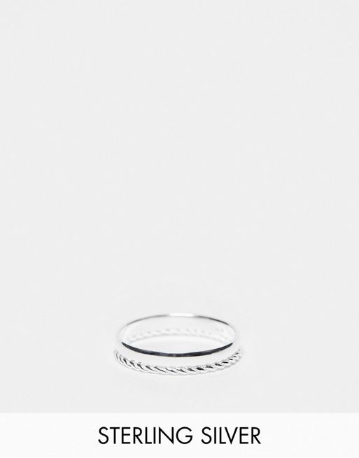 FhyzicsShops DESIGN sterling silver band ring with rope detail in silver