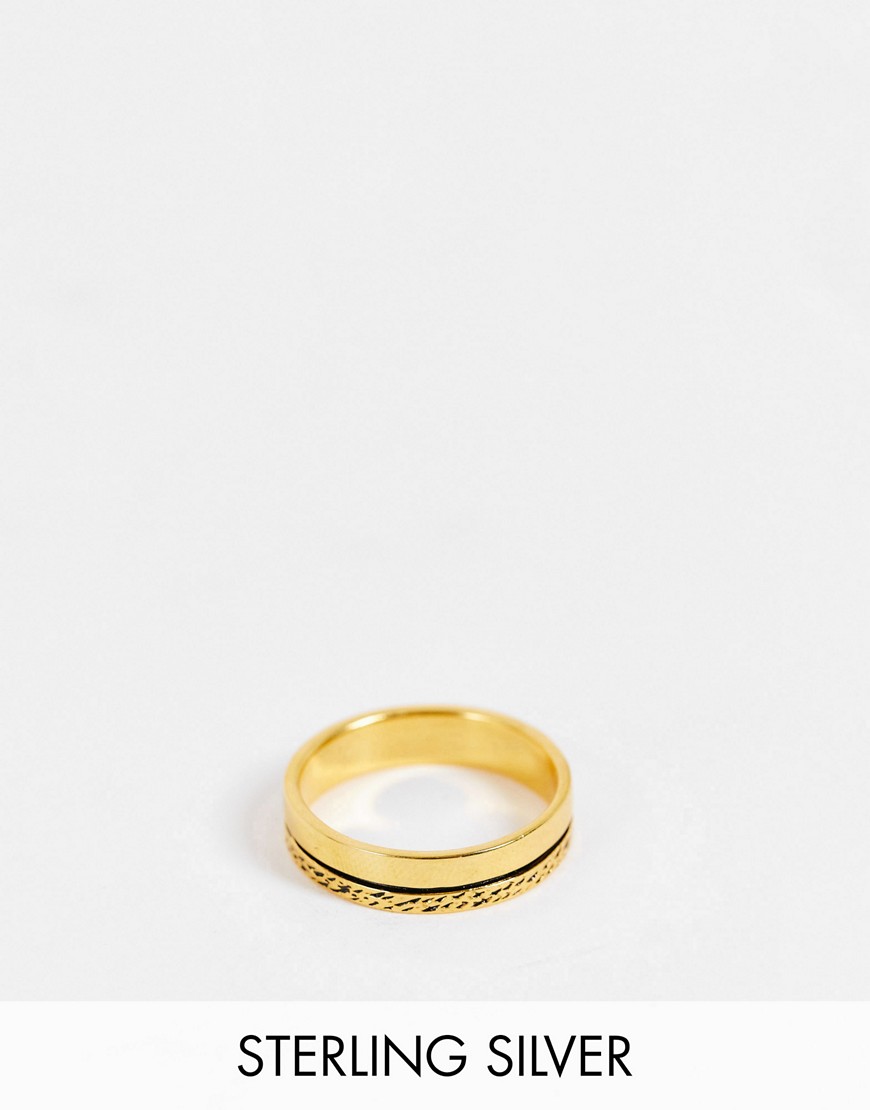 ASOS DESIGN sterling silver band ring with texture in 14k gold plate
