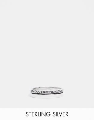 ASOS DESIGN sterling silver band ring with textured design in burnished silver - ASOS Price Checker