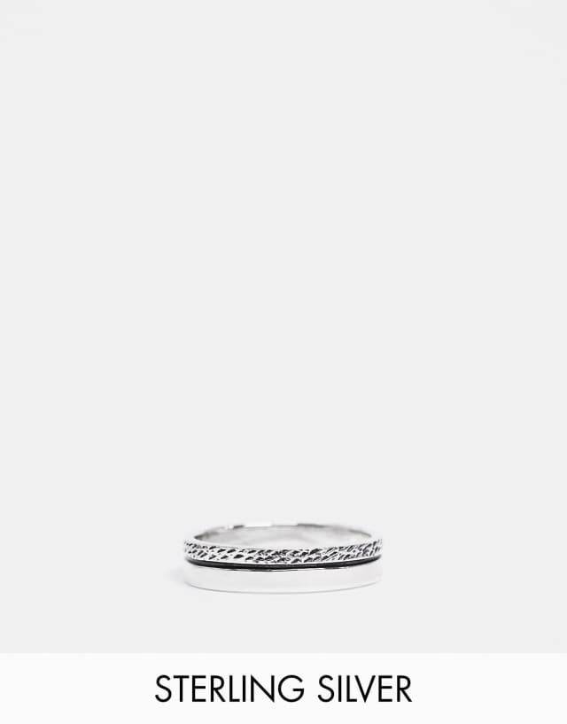 ASOS DESIGN sterling silver band ring with textured design in burnished silver