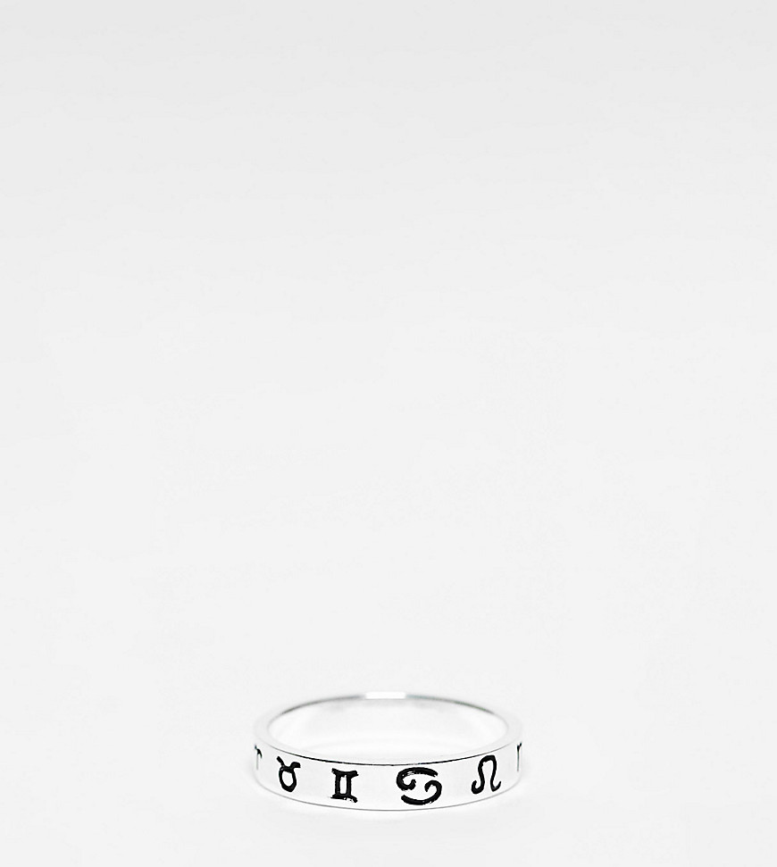 ASOS DESIGN sterling silver band ring with zodiac design in silver