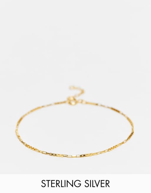 ASOS DESIGN sterling silver chain bracelet with square links in 14k gold plate