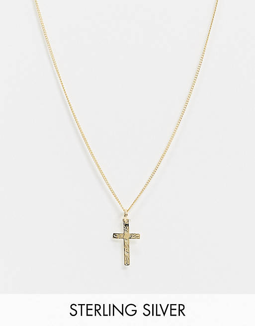 ASOS DESIGN sterling silver cross pendant necklace in 14k gold plate