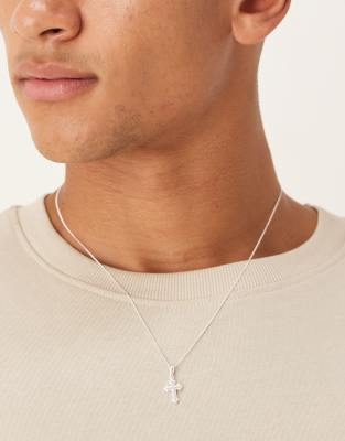 Asos Design Sterling Silver Cross Pendant Necklace In Metallic