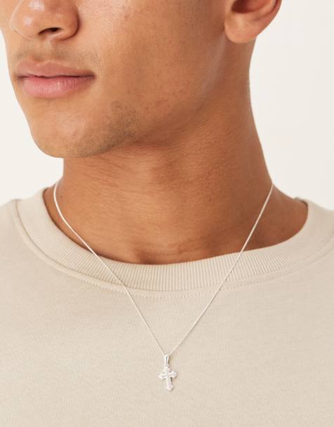 ASOS DESIGN Sterling silver cross pendant necklace in silver - view 1